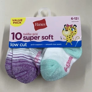 Hanes Toddler Girls' 10-Pack Super Soft Low Cut Socks Size 6-12 Months - Picture 1 of 2