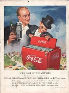 1950 Coca Cola PRINT AD Coke feat: Edgar Bergen w/ Charlie MCCarthy Cooler Fun - Bild 1 von 1