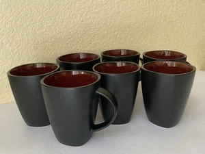 Juego de 6 tazas de café Gibson ELITE 12 OZ cerámica interior borgoña negro mate - Imagen 1 de 7