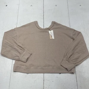 New In Sweater Womens Small Oatmeal Textured Knit Cropped Pullover Top - Picture 1 of 7