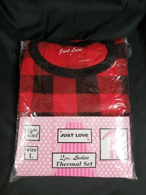 Conjunto de 2 pijamas térmicos para mujer Just Love rojo a cuadros búfalo talla L NUEVO Foto 1 de 4