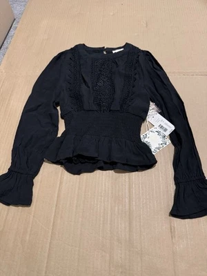 Chelsea & Violet Girls Lace Peplum Blouse Elastic Waist Causal Black Size S G001 - Image 1 of 4