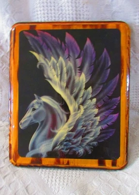 Rustic Wood Plaque With Winged Horse Picture - Image 1 of 3