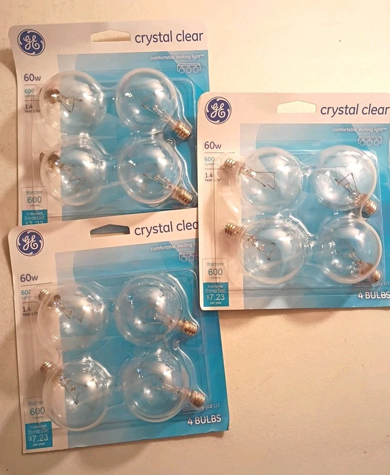 3 Packs Of 4 GE G16.5 Candelabra Base Bulbs Crystal Clear 60W  12 Bulbs - Image 1 of 4