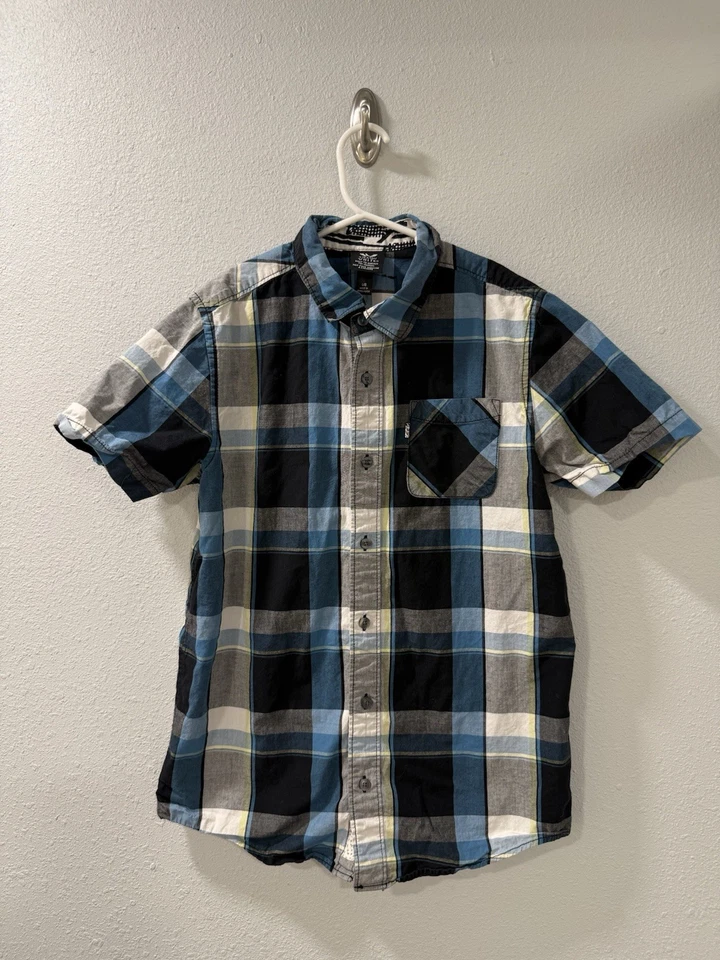 SHAUN WHITE Boys’s Skateboard Plaid Button Down  Short Sleeve Shirt Blue Large - Image 1 of 4