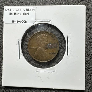 1944 Lincoln Weizenbrot Penny. Kein Münzzeichen.  Nicht magnetisch. Kupfer - Bild 1 von 4