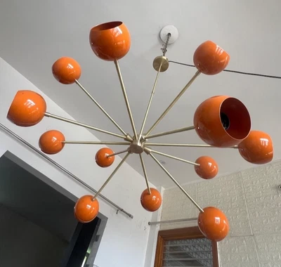 Lámpara de araña Sputnik globo ocular de 12 brazos arte moderno pantalla naranja luz de techo premium Foto 1 de 3