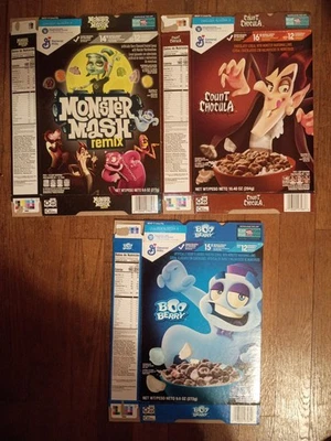 Lot Of 3 Empty Cereal Boxes 2023 Count Chocula Monster Mash Boo Berry Carmella - Image 1 of 4