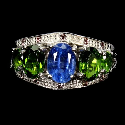 Anillo de plata de ley 925 corte ovalado cianita 7x5 mm zafiro piedras preciosas joyería tamaño 7 Foto 1 de 4