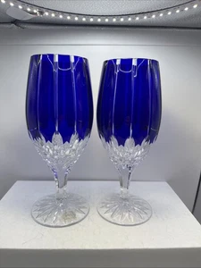 2 Ajka Arabella Cobalt Blue Cut To Clear Crystal Iced Tea Glasses 7 3/4" B5 - Picture 1 of 11