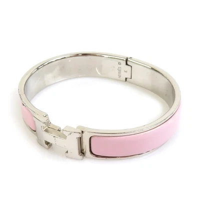 Auténtico Brazalete Brazalete HERMES Clic Clac H Plata/Rosa Claro Metal/Esmalte - e59249m Foto 1 de 4