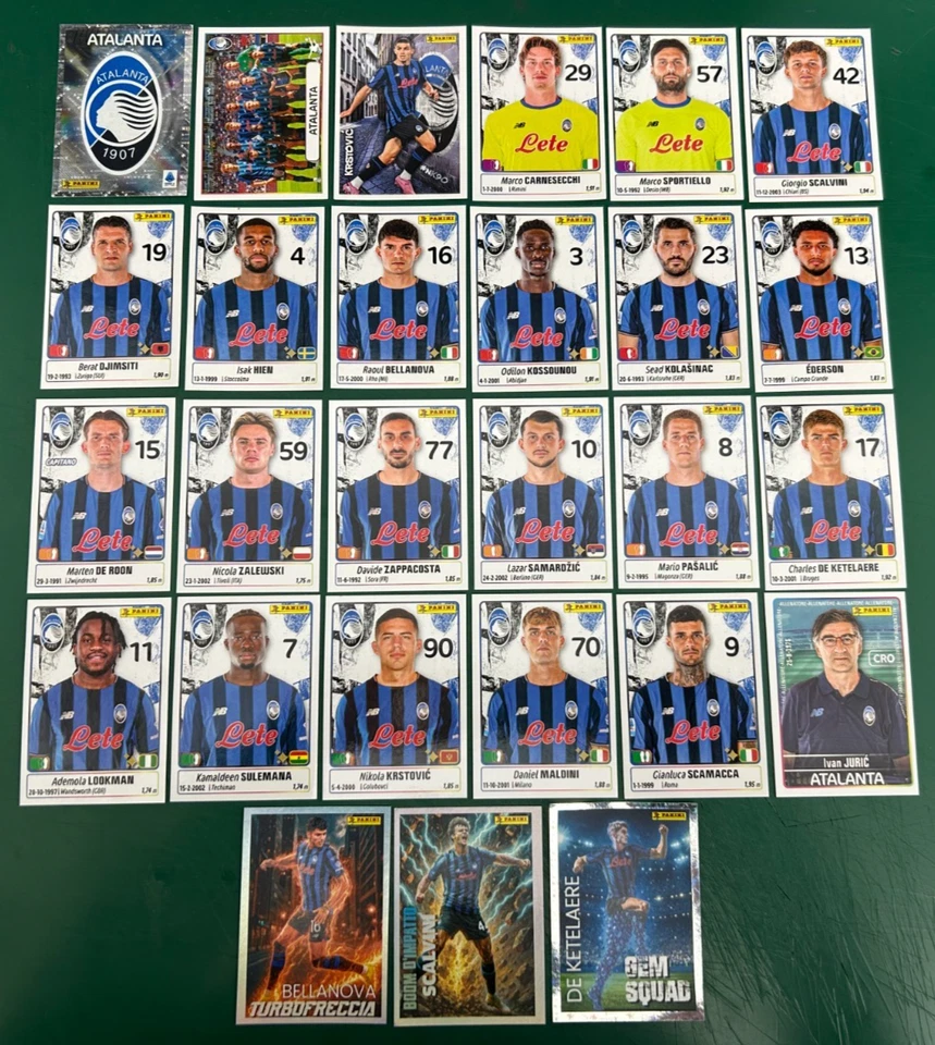 27 FIGURINE STICKERS CALCIATORI PANINI 2025-26 SQUADRA COMPLETA ATALANTA NEW - Immagine 1 di 1