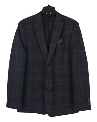 Bar III Men's Slim-Fit Power Stretch Wool Suit Jacket Black Green Plaid 42L EUC - Image 1 of 4