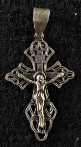 Ucraina antico ciondolo CROCE ARGENTO STERLING CROCIFISSO 925 Gesù ornamento salva a - Foto 1 di 3