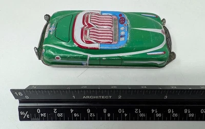 Coche de juguete de fricción de estaño: litografía de Japón 25760/2-9034, verde vintage Foto 1 de 4