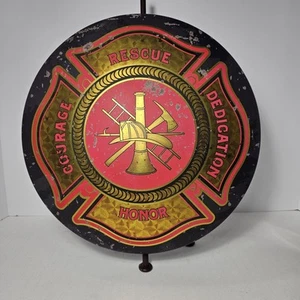 Fire Department Metal Sign Dome Honor Rescue Vintage Look - Fireman Fighter - Picture 1 of 8
