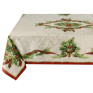 Christmas Ribbons Engineered Printed Fabric Table Cloth, Winter, Holiday and ... - Picture 1 of 9