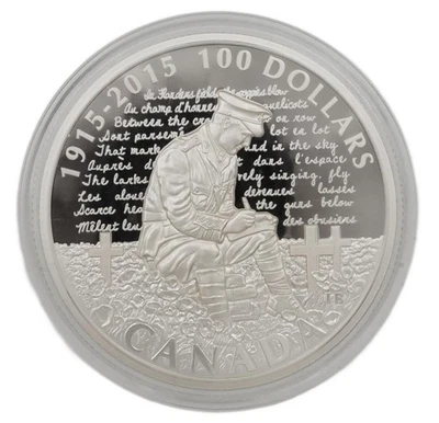 2015 Canada $100 Silver Proof Coin In Flanders Fields 100th Anniversary 10 oz - Image 1 of 4