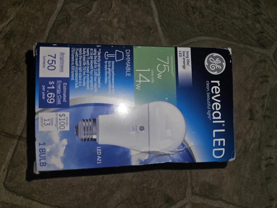 GE REVEAL LED DIMMABLE 75 WATT REPLACEMENT USES 14 WATTS 750 LUMEN - Image 1 of 1