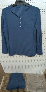 2-teiliges lässiges blaues Langarmshirt & Hose Outfit für Damen Gr. XL super bequem  - Bild 1 von 16
