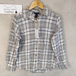 Camisa Landsend Suave Algodón Cepillado Gris Cuadros Mujer UK 10 US 6 EU 38 Suave Acogedora - Imagen 1 de 15