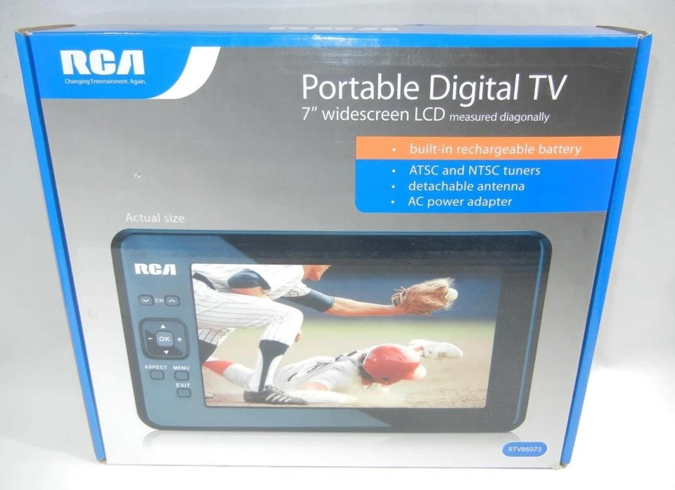 RCA RTV86073 Portable 7" Widescreen 480i HD LCD W/ Remote, Antenna, Box Instruct - Image 1 of 4
