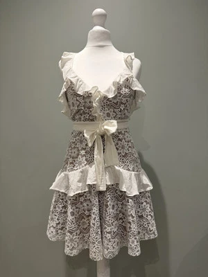 For Love And Lemons Floral Lace Pattern White Beige Dress Size S Revolve Collab - Image 1 of 4