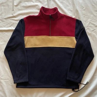 Suéter de Vellón IZOD De Colección Para Hombre Mediano Rojo Amarillo Azul 1/4 Cremallera Pullover Años 90 Foto 1 de 4