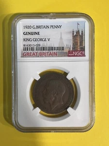 GREAT BRITAIN. 1920, 1/2 Penny - NGC Genuine - KGV, Seated Britannia, BN - Picture 1 of 2