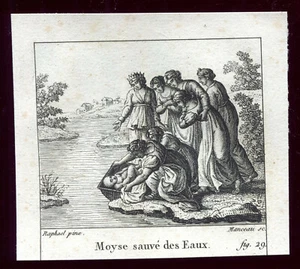 gravure ancienne François Manceau .Raphaël pinx. " Moyse sauvé des Eaux " 1825 - Foto 1 di 1
