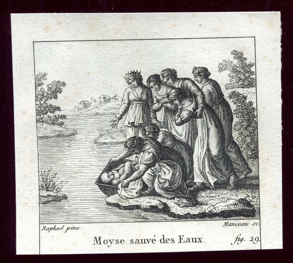 gravure ancienne François Manceau .Raphaël pinx. " Moyse sauvé des Eaux  " 1825 - Photo 1/1