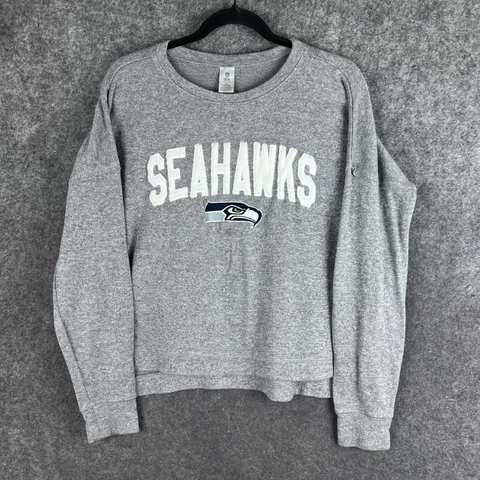 Seattle Seahawks Sweatshirt Womens Large Gray Football NFL Long Sleeve Graphic Cover