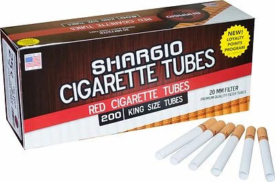 Shargio Red Filtered Regular Cigaret Tubes King 50 Boxes 200 Ct - 10000 Tubes