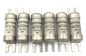 6 x BUSSMANN NITD10 Industrial HRC Fuse Link 10Amp BS88:2 550vAC 80kA 44.5mm 10A - Picture 1 of 4