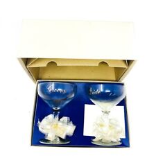 2 Pcs Elegant Wedding Bride and Groom Champagne Glass Chalice Goblet Set w/ Box