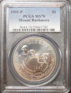 1991P Mount Rushmore Commemorative Dollar PCGS MS70 - Picture 1 of 2