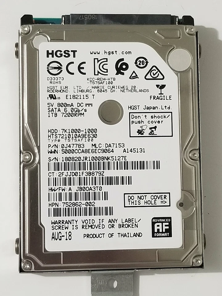 HGST 1TB 2.5" Internal Laptop HDD Hard Drive 7200RPM SATA 6.0Gbs HTS721010A9E630 - Image 1 of 1
