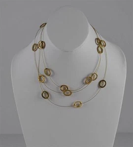 Gold Tone Chain Necklace Circle Ring Charms Artisan Lobster Clasp - Imagen 1 de 1