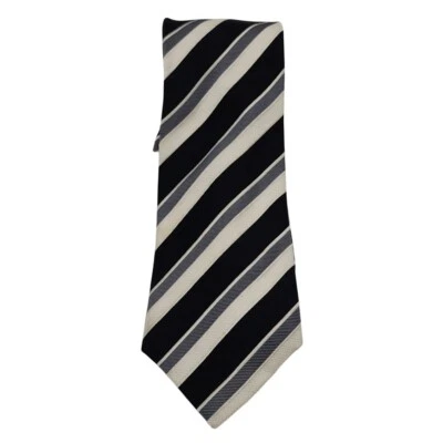 Hathaway Necktie 男式 60x4 黑色象牙白银色条纹手工制作丝绸休闲连衣裙 — 第 1/4 张图片