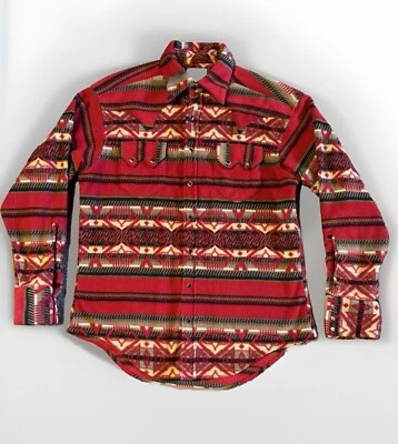 Сделанная в США флисовая рубашка Rockmount Ranch Wear M на красных пуговицах Southwestern Aztec - Изображение 1 из 4