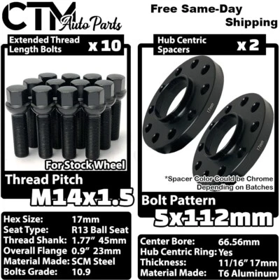 2x 17mm Grueso 5x112 66.56mm CB Espaciador de Rueda Negro Perno Ajuste Ruedas Mercedes Stock Foto 1 de 4