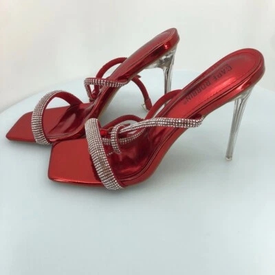 Zapatos de tacón Cape Robbin Lexington talla 9 para mujer rojo/plateado pedrería punta abierta Foto 1 de 4