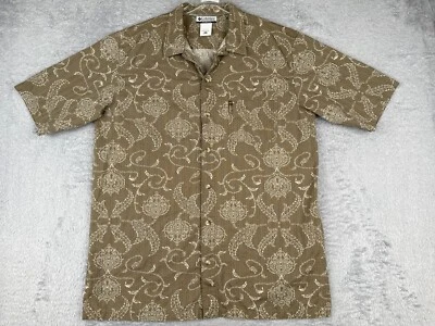Camisa Columbia Para Hombre Extra Grande Alta Beige Floral Hoja 100% Algodón Hawaiana Foto 1 de 4