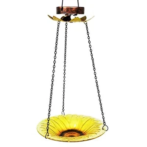Handpainted Glass Hanging Bird Bath W/chain & Hook Attracts Birds Easy To Instal - Picture 1 of 7