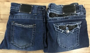 RED RIVET Jeans Size 9  Low Rise, Stressed, Faded, Embellished, Thick Stitch   - Picture 1 of 11