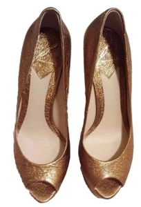 NEW! Ladies BRIAN ATWOOD Platform Metallic Gold Open Toe Pump size 8 - Picture 1 of 4