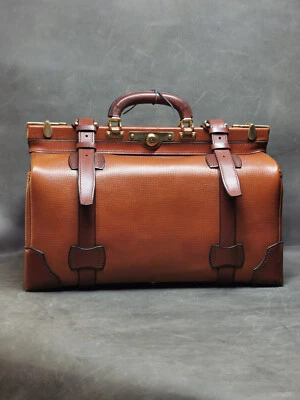 Ancien kit de pierre glacée style vintage sac de voyage médecin cuir - Photo 1/4