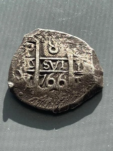 1766 Potosi Bolivia Silver 8 Reales Cob Spanish King Charles III Weight 26.26 g - Picture 1 of 2