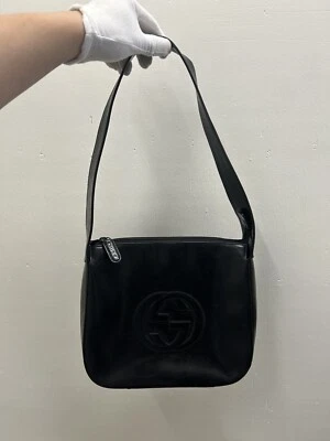 AUTH GUCCI WOMEN'S BLACK PATENT LEATHER DOME SATCHEL SHOULDER HAND BAG VINTAGE - Image 1 of 4