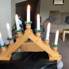 Traditional Wooden Candle Bridge Arch Christmas Light 7 Bulb Xmas Home Decor